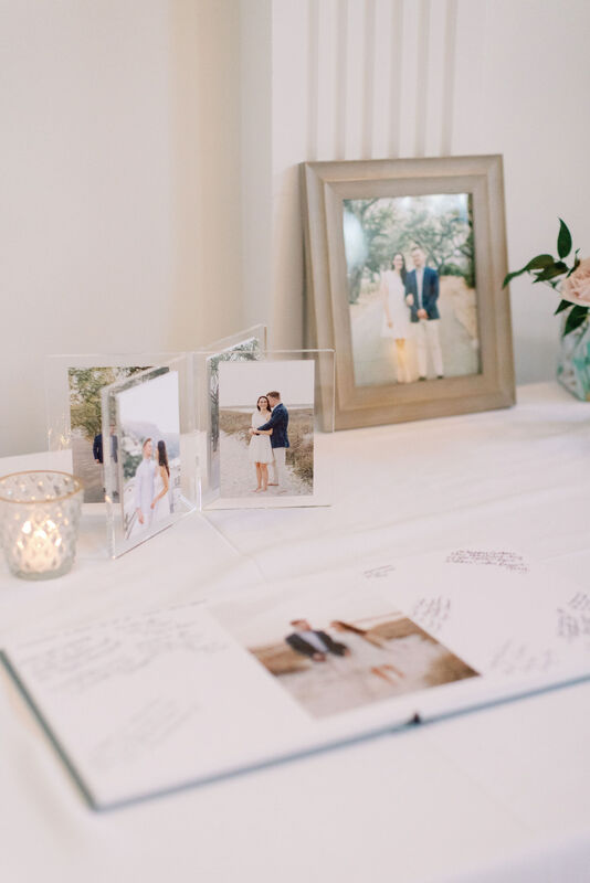 Gift and Guestbook Table, Welcome Table, Engagement Session Guestbook, Acrylic Photo Frames, Clear Votives, Wedding Decor, Wedding Details, Cape Fear Country Club, Knot Too Shabby Events, Wilmington Wedding Planner, NC Wedding Planner, 