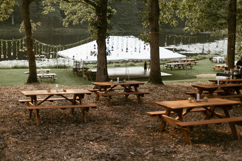 Knot Too Shabby Events, Montfair Resort Farm, Virginia Wedding, Outdoor Wedding, Outdoor Reception, Rustic, Rustic Romance, Boho, Boho Forrest, Mountaintop, Bonfire, Party, Mountaintop Bonfire Party, White, Neutral, Greenery, Fern, Pampas Grass, Picnic Tables, Outdoor Decor, Outdoor Wedding Decor, Outdoor Reception Decor, Reception Tables, Tent, Lake, Lake Views, Lakeside Reception, Cocktail Hour, Cocktail Hour Tables, Outdoor Cocktail Hour, Wedding Ideas, Reception Ideas, Mountain Wedding, NC Mountain Wedding, Blue Ridge Mountain Weddings, VA Wedding Planner, NC Wedding Planner, Camping Wedding,